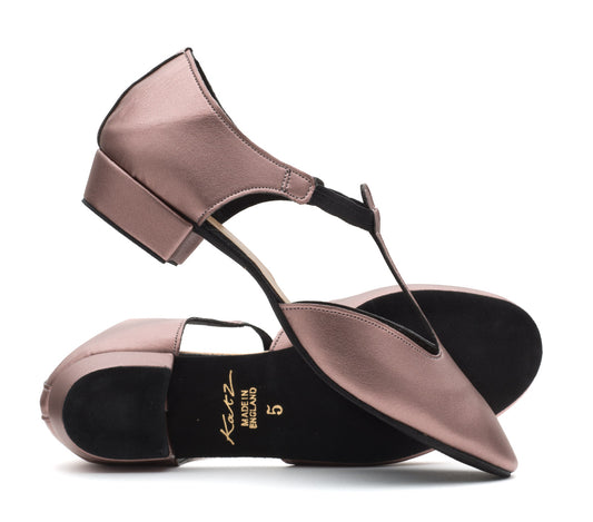 Dusky Pink Metallic PU Greek Dance Sandals Teaching Shoes Low Heel
