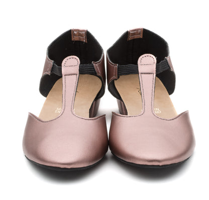Dusky Pink Metallic PU Greek Dance Sandals Teaching Shoes Low Heel