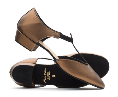 Bronze Metallic PU Greek Dance Sandals Teaching Shoes Low Heel
