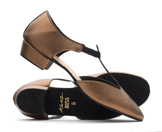 Bronze Metallic PU Greek Dance Sandals Teaching Shoes Low Heel