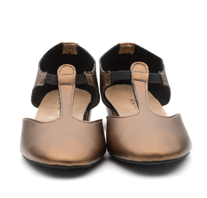 Bronze Metallic PU Greek Dance Sandals Teaching Shoes Low Heel