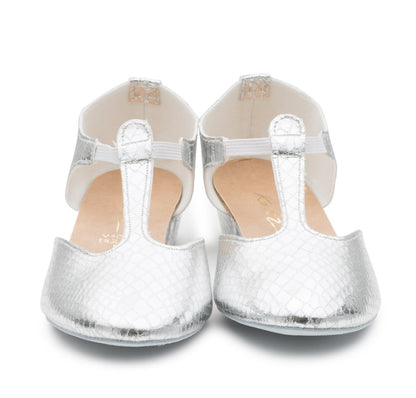 Silver Snake PU Greek Dance Sandals Teaching Shoes Low Heel