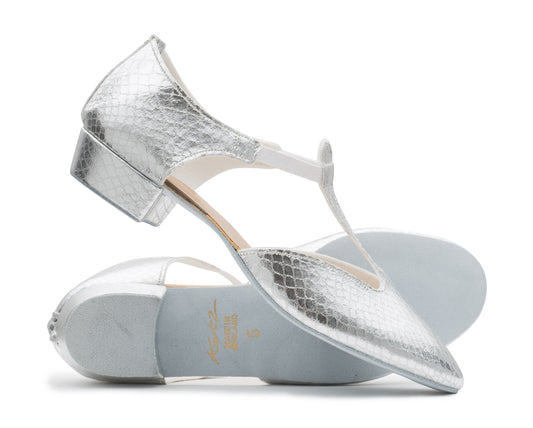 Silver Snake PU Greek Dance Sandals Teaching Shoes Low Heel