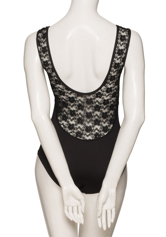 KDFF06 Women's Girls Black Matt Lycra Soft Tactel Lace Ballet Dance Sleeveless Leotard
