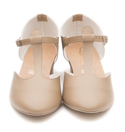 Tan PU Greek Dance Sandals Teaching Shoes Cuban Heel