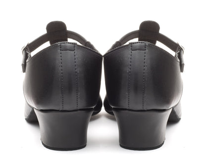 Black PU Greek Dance Sandals Teaching Shoes Cuban Heel