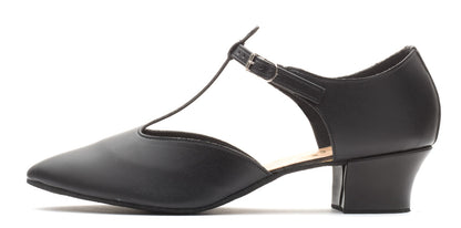 Black PU Greek Dance Sandals Teaching Shoes Cuban Heel