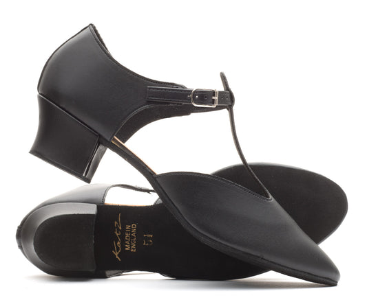 Black PU Greek Dance Sandals Teaching Shoes Cuban Heel