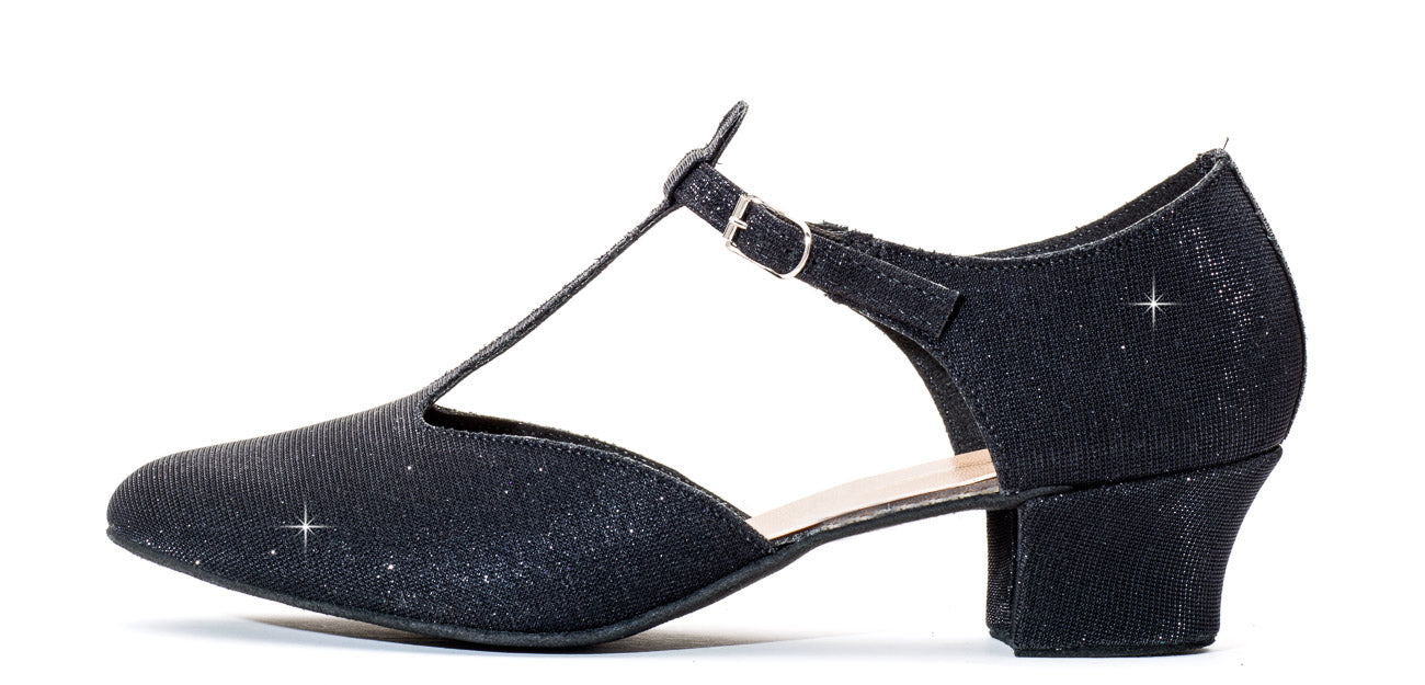 Black Glitter Greek Dance Sandals Teaching Shoes Cuban Heel