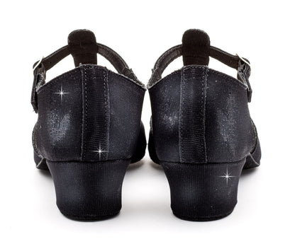 Black Glitter Greek Dance Sandals Teaching Shoes Cuban Heel