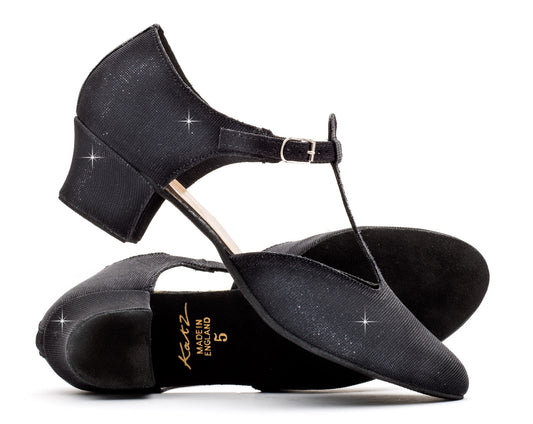 Black Glitter Greek Dance Sandals Teaching Shoes Cuban Heel