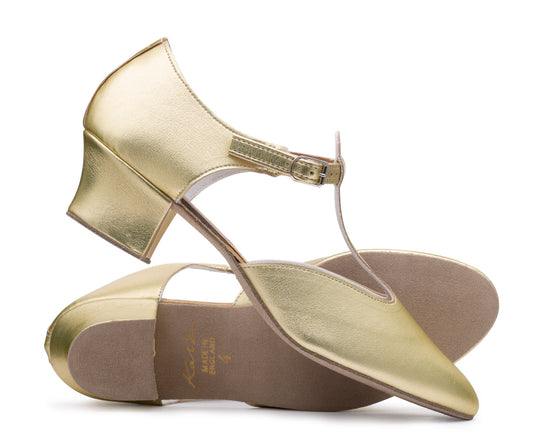 Gold PU Greek Dance Sandals Teaching Shoes Cuban Heel