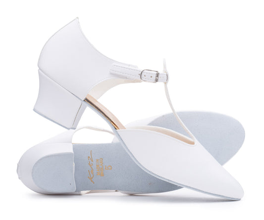 White PU Greek Dance Sandals Teaching Shoes Cuban Heel