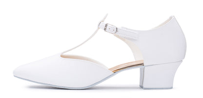 White PU Greek Dance Sandals Teaching Shoes Cuban Heel