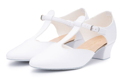 White PU Greek Dance Sandals Teaching Shoes Cuban Heel