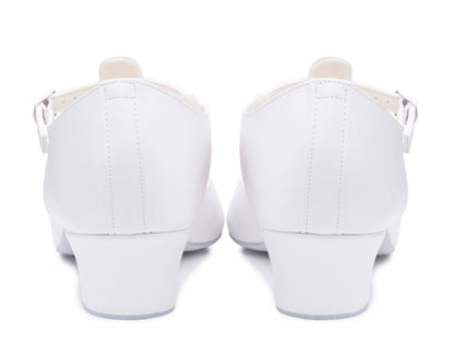 White PU Greek Dance Sandals Teaching Shoes Cuban Heel