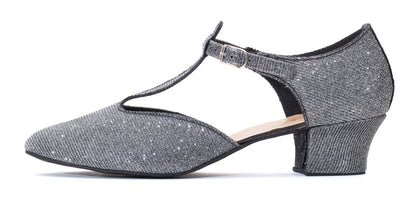 Graphite Glitter Greek Dance Sandals Teaching Shoes Cuban Heel