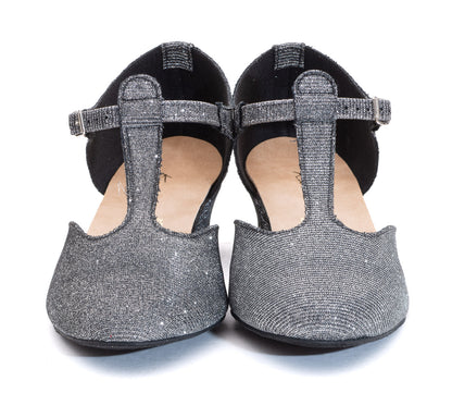 Graphite Glitter Greek Dance Sandals Teaching Shoes Cuban Heel