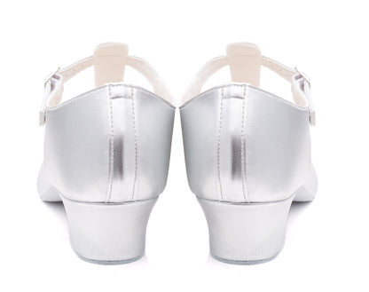Silver PU Greek Dance Sandals Teaching Shoes Cuban Heel
