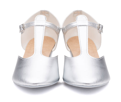 Silver PU Greek Dance Sandals Teaching Shoes Cuban Heel