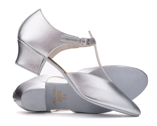 Silver PU Greek Dance Sandals Teaching Shoes Cuban Heel