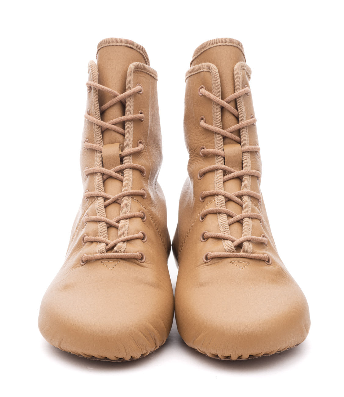 Tan PU Lace Up Rubber Or Suede Split Sole Jazz Boot Dance Practice Shoes