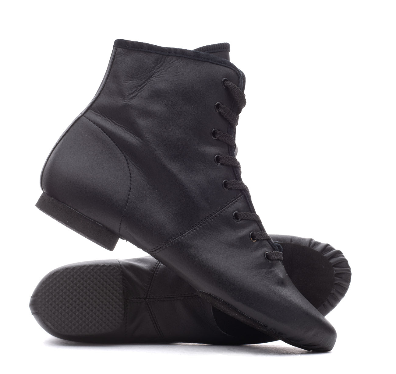 Black PU Lace Up Rubber Or Suede Split Sole Jazz Boot Dance Practice Shoes