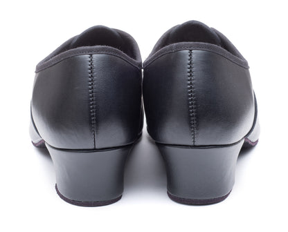Black PU Cuban Heel Suede Sole Lace Up Practice Stage Ballroom Shoes