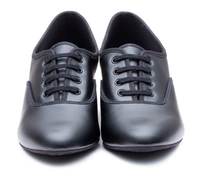 Black PU Cuban Heel Suede Sole Lace Up Practice Stage Ballroom Shoes