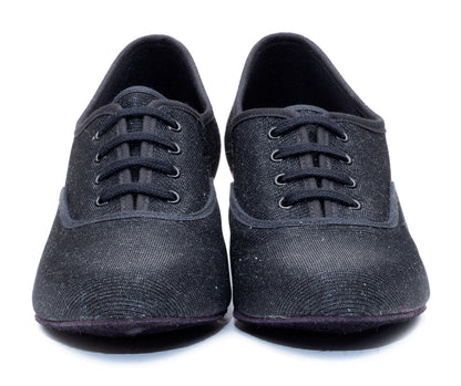 Black Glitter Cuban Heel Suede Sole Lace Up Practice Stage Ballroom Shoes