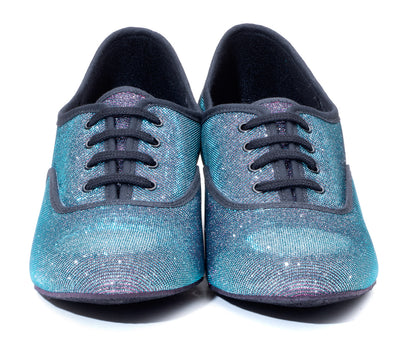 Multi Glitter Cuban Heel Suede Sole Lace Up Practice Stage Ballroom Shoes