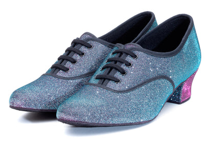 Multi Glitter Cuban Heel Suede Sole Lace Up Practice Stage Ballroom Shoes