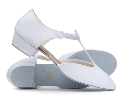 White PU Greek Dance Sandals Teaching Shoes Low Heel