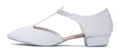 White PU Greek Dance Sandals Teaching Shoes Low Heel