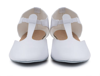 White PU Greek Dance Sandals Teaching Shoes Low Heel