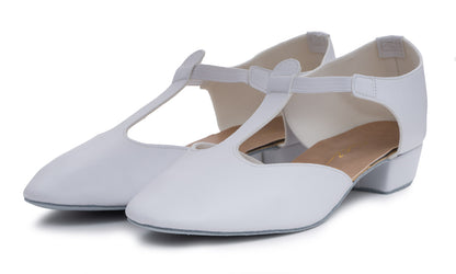 White PU Greek Dance Sandals Teaching Shoes Low Heel