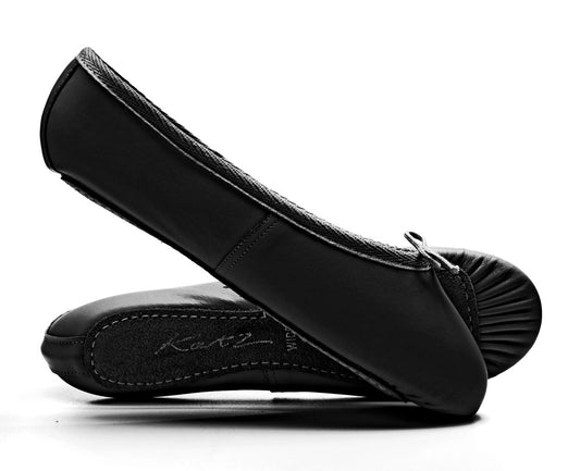Black Leather WIDE FIT Full Sole Ballet Shoes