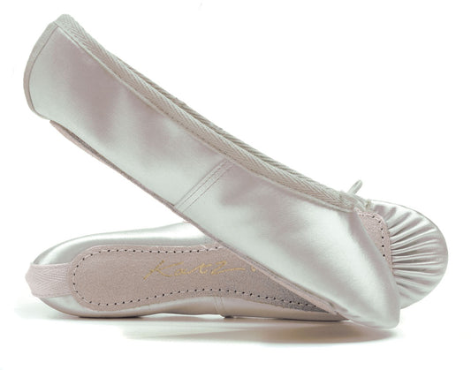White Satin Full Suede Sole Ballet Shoes
