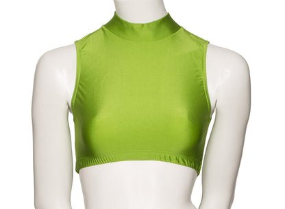 KCTN-7 Girls Shiny Nylon Lycra High Neck Dance Fitness Gym Crop Top