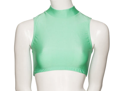 KCTN-7 Girls Shiny Nylon Lycra High Neck Dance Fitness Gym Crop Top
