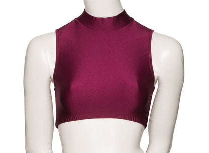 KCTN-7 Women's Shiny Nylon Lycra High Neck Dance Fitness Gym Crop Top
