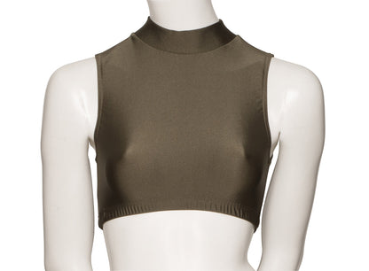 KCTN-7 Girls Shiny Nylon Lycra High Neck Dance Fitness Gym Crop Top