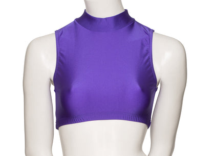 KCTN-7 Women's Shiny Nylon Lycra High Neck Dance Fitness Gym Crop Top