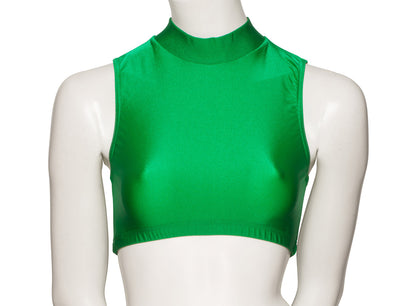 KCTN-7 Girls Shiny Nylon Lycra High Neck Dance Fitness Gym Crop Top