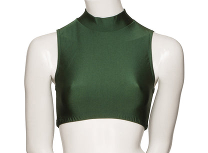 KCTN-7 Women's Shiny Nylon Lycra High Neck Dance Fitness Gym Crop Top