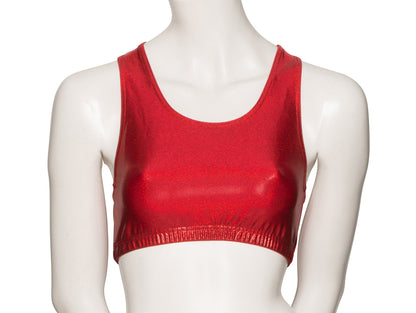 KCTH-5 All Colours and Sizes Sparkly Hologram Racer Back Dance Fitness Gym Crop Top