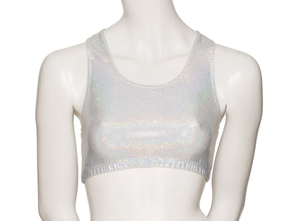 KCTH-5 All Colours and Sizes Sparkly Hologram Racer Back Dance Fitness Gym Crop Top