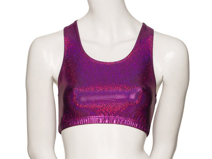 KCTH-5 All Colours and Sizes Sparkly Hologram Racer Back Dance Fitness Gym Crop Top
