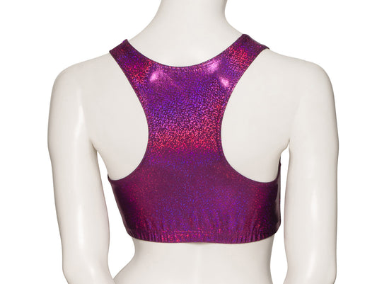 KCTH-5 All Colours and Sizes Sparkly Hologram Racer Back Dance Fitness Gym Crop Top