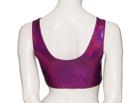 KCTH-6 All Colours and Sizes Sparkly Hologram Tank Back Dance Fitness Gym Crop Top